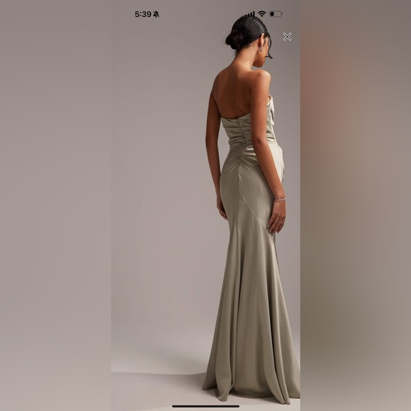 Elegant Satin Evening Gown - Olive - Picture 2 of 4